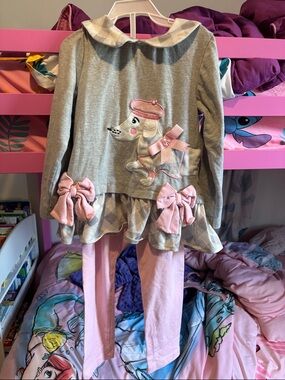 Rare Editions Pink and Gray Poodle Bow Matching Set